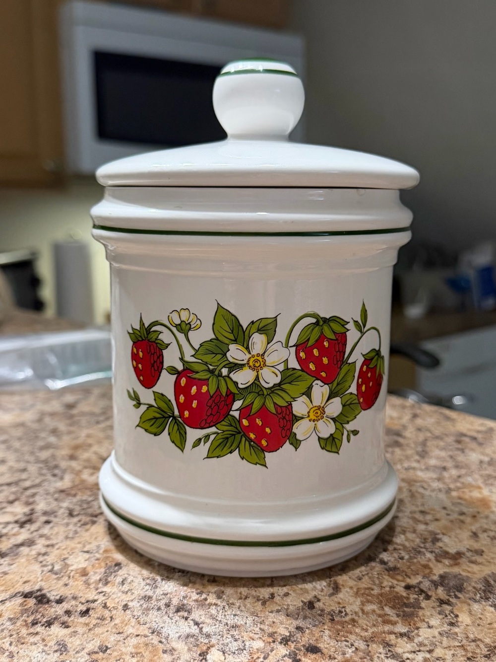 Vintage 1970s Sears Roebuck Strawberry Fields Ceramic Canister 7”
